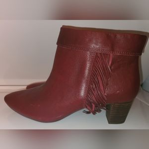 Dark Red Leather Tassle Ankle Boots Size 10 (western, cowboy, short boots)